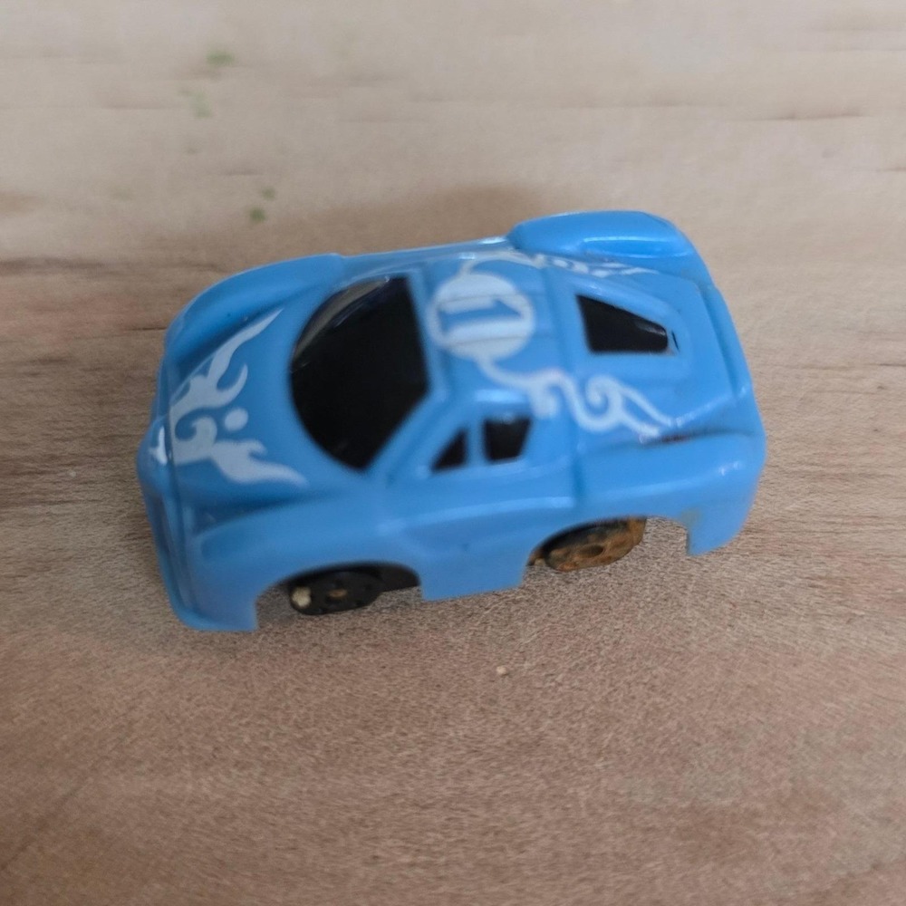 Vtg Blue Micro Race Car Toy‎ Flame Decals and Number 1 Graphic Weighted Roller